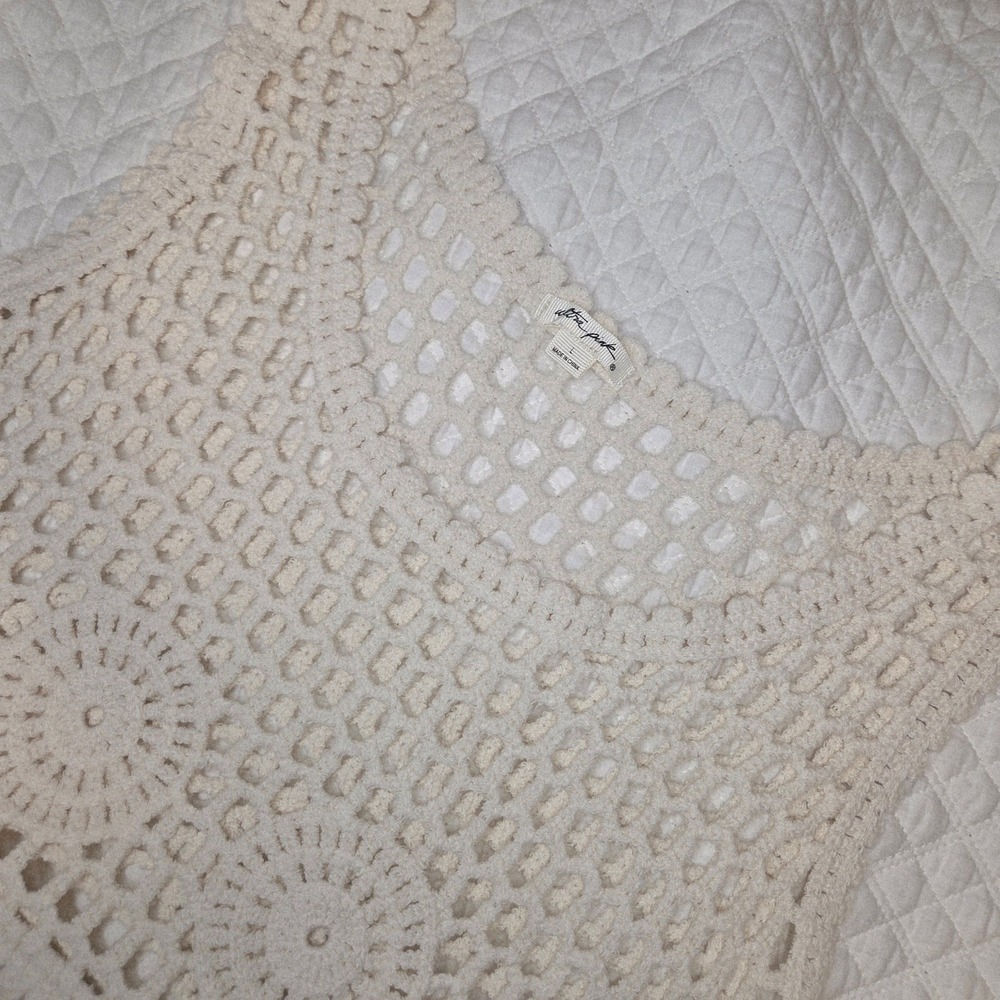 Ultra Pink Women Cream Crochet Knit Tank Top L Cottonโ Fairycore Coquette Boho